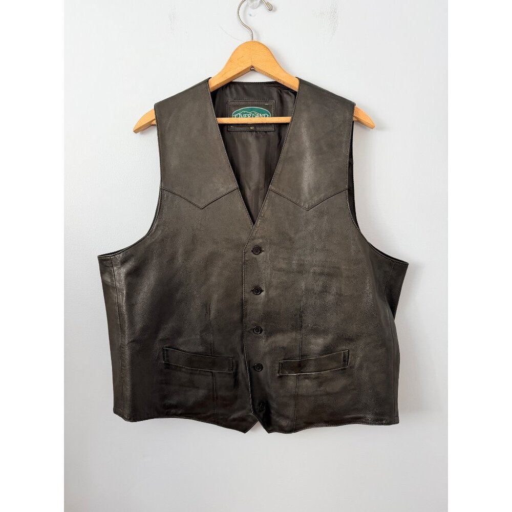 Overland Mens Black Leather Vest Size 42 Western Style